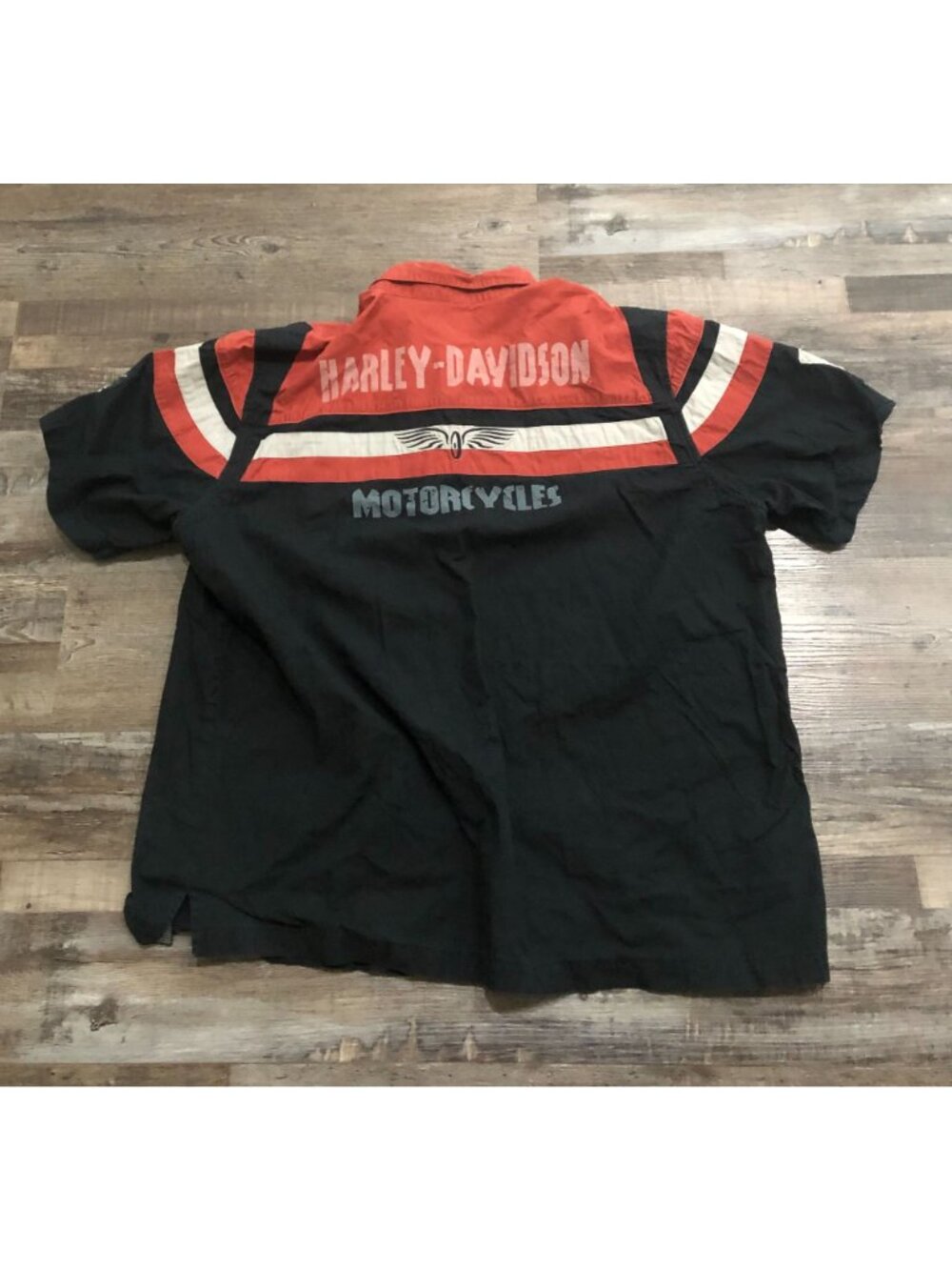 Harley Davidson Mens 3XL Black & Red Button Up Mechanic Shirt Short Sleeve - Picture 2 of 7